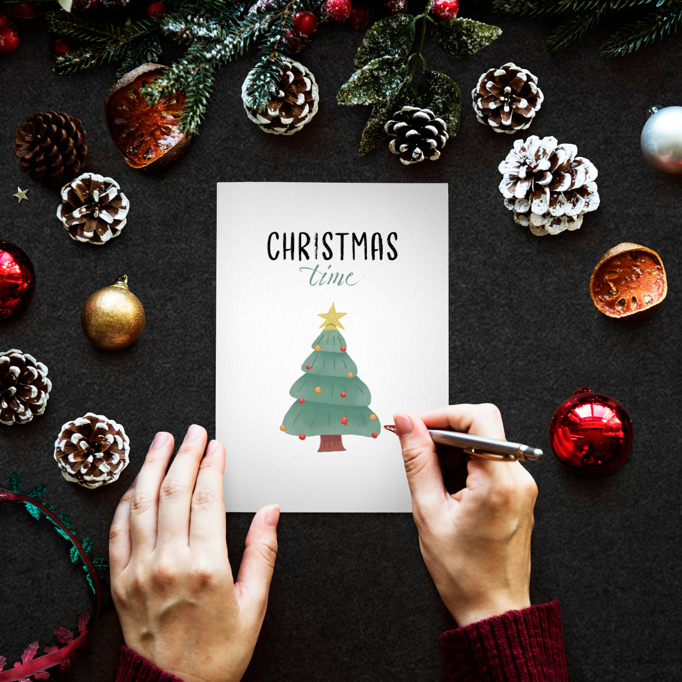 Weihnachtskarten: Grüner Tannenbaum & Christmas Time