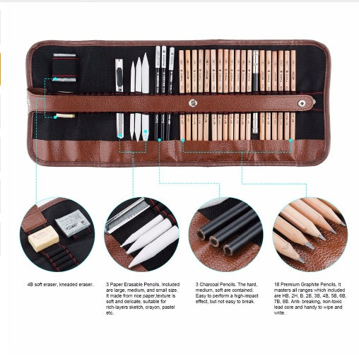 29-teiliges Zeichen- & Skizzen-Set – Professionelles Sketch Pencil Set für Anfänger & Künstler