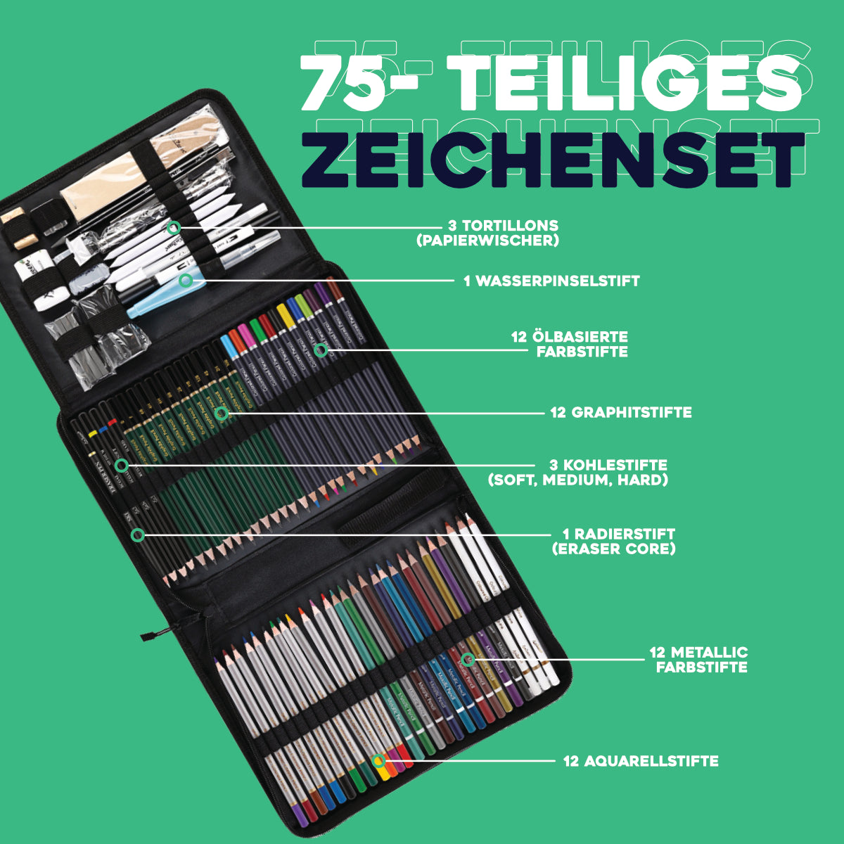 Zeichenset - 75-teiliges Skizzierset - ArtX
