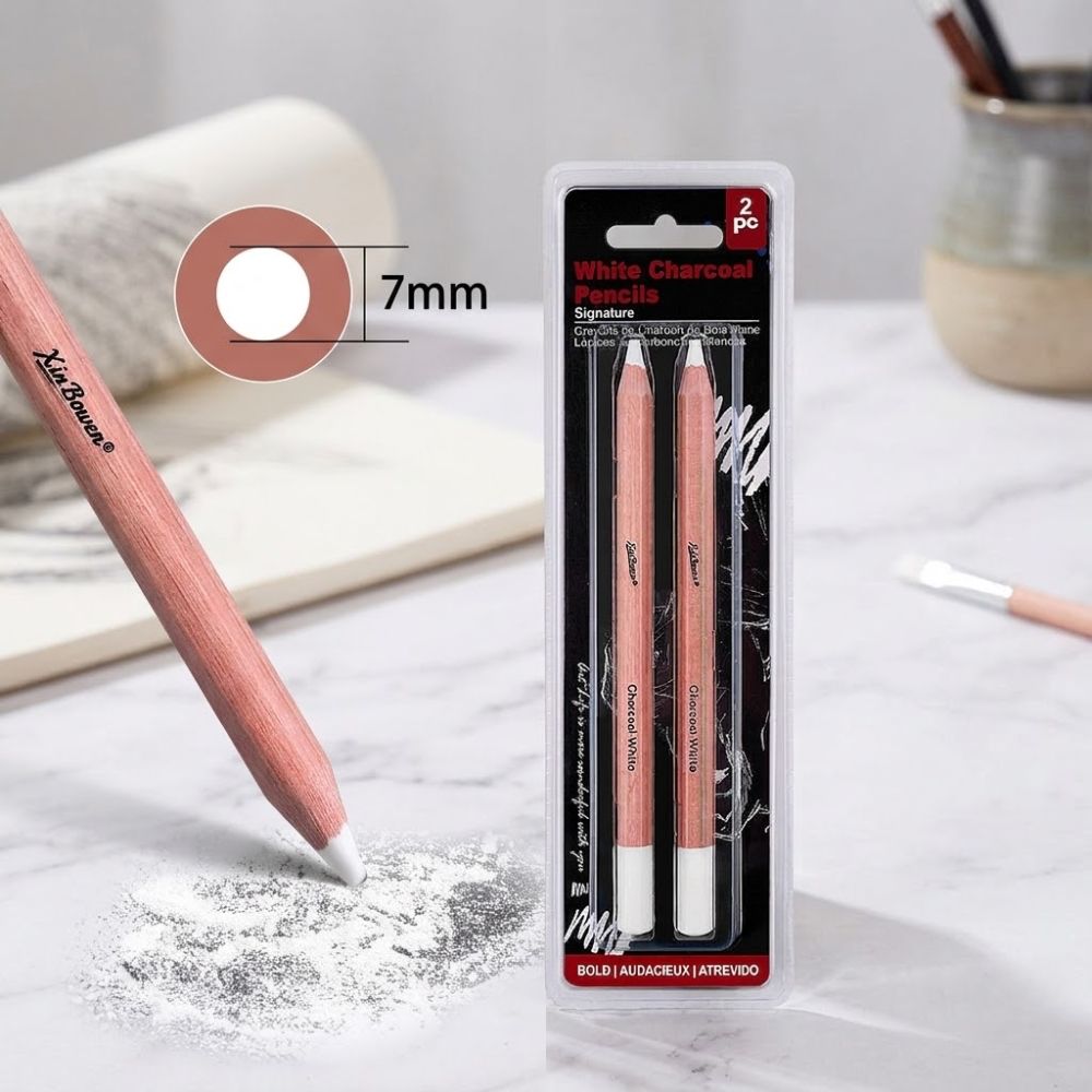 White Charcoal Pencils 7mm – 2er Set