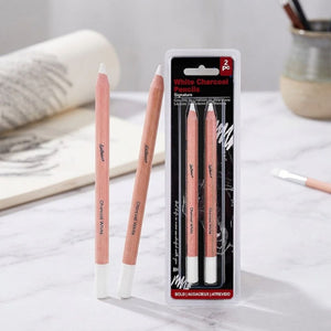 2er Highlight-Stift Set – Naturholz Kreide-Skizzierstifte für dunkles Papier